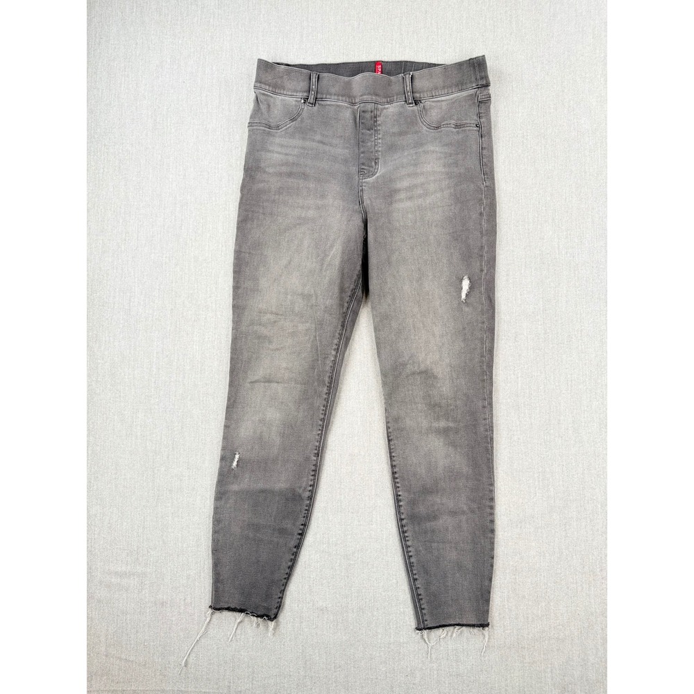 Spanx Grey Distressed Ankle Skinny Jeans Pull On Slimming Raw Hem XL 20210R
